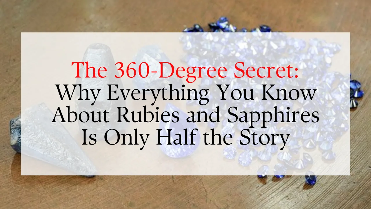 Uncut rough blue sapphire stones next to a pile of faceted cut blue sapphires on a wooden table, overlaid with article title text.